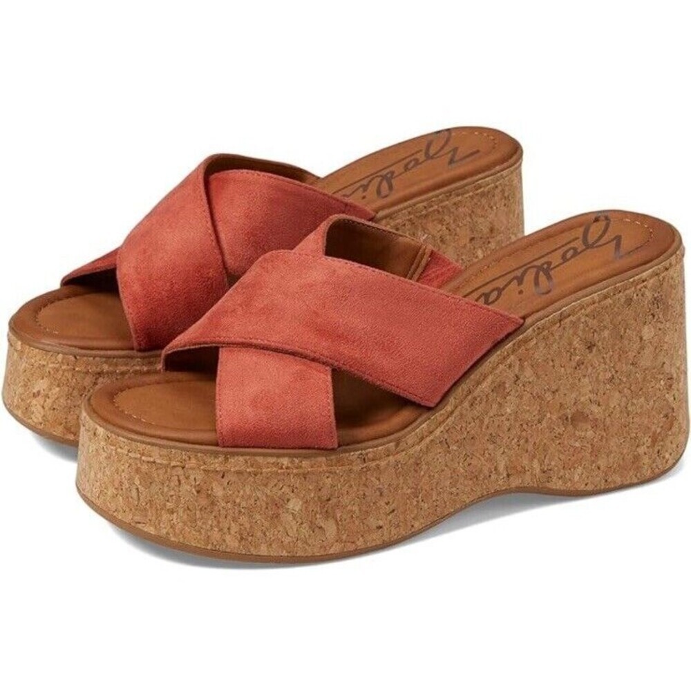 NEW Zodiac Women’s Nessa Cork Wedge Sandals Slides Faux Suede Size 9 NWOB